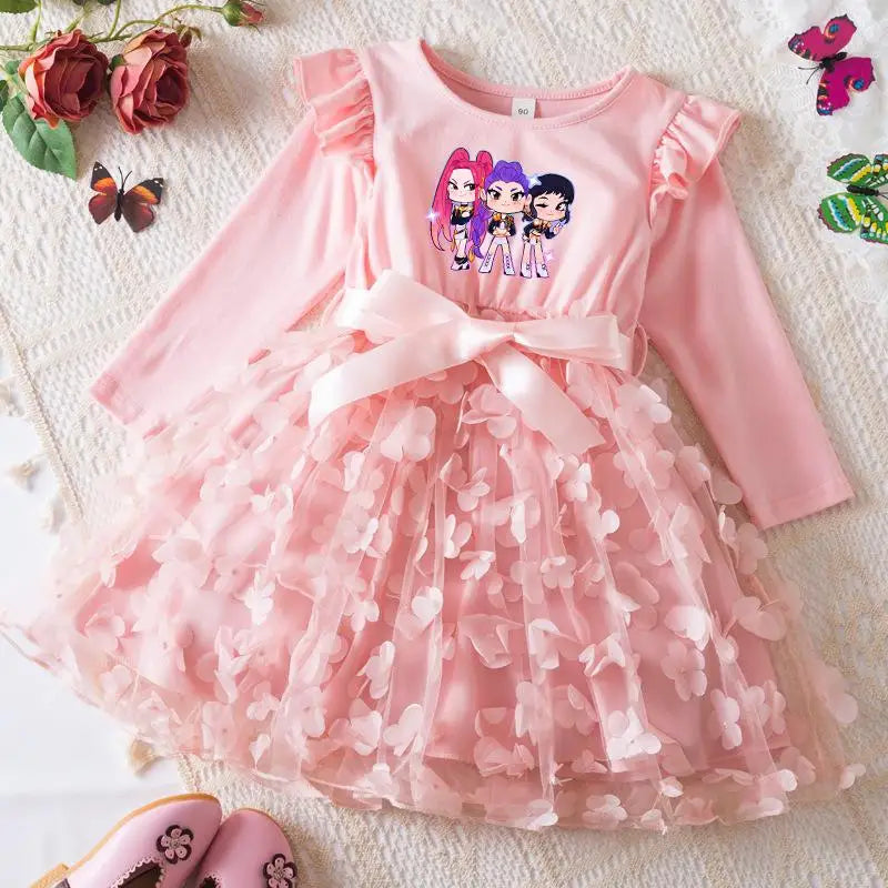K-Pop Hunters Zoey Mira Rumi Girl Long Sleeve Princess Dress Butterfly Kid Casual Spring Beautiful Birthday Party Dress 2-6Y