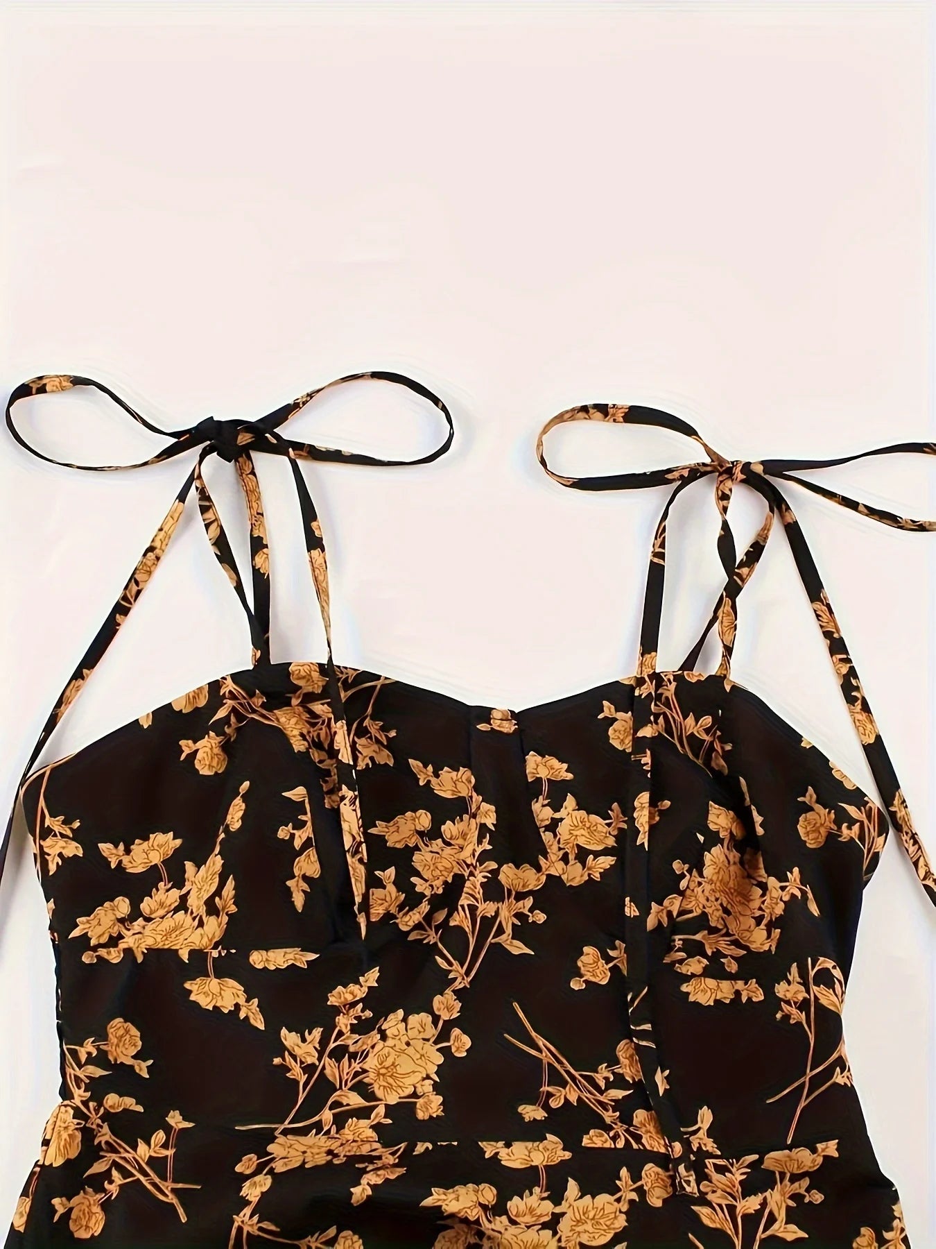 European and American fashion plus size women's new flower print A-line skirt bow tie slit dress