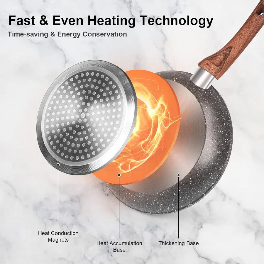 Granite Pots and Pans Set Non Stick 11 Piece DieCast Induction Cookware Set for Home Kitchen Cooking Includes Frying Pans and S