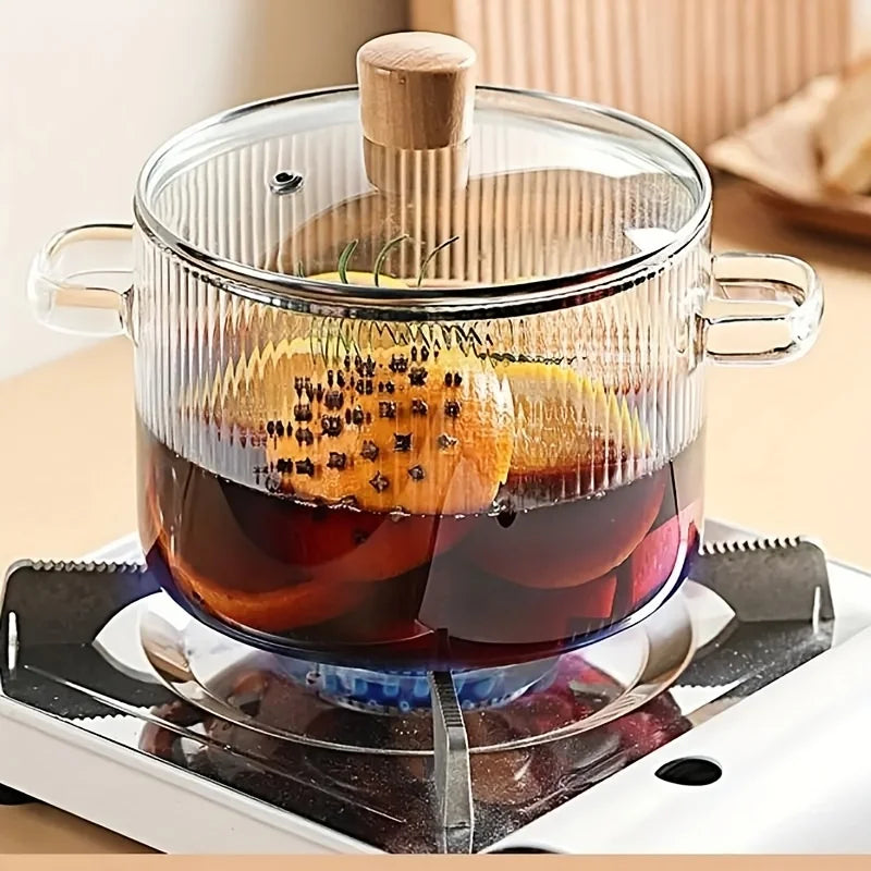 Glass Soup Pot With Double Insulated Handles And Lid 54oz Large Capacity Heat Resistant Glass Cookware For Home Kitchen