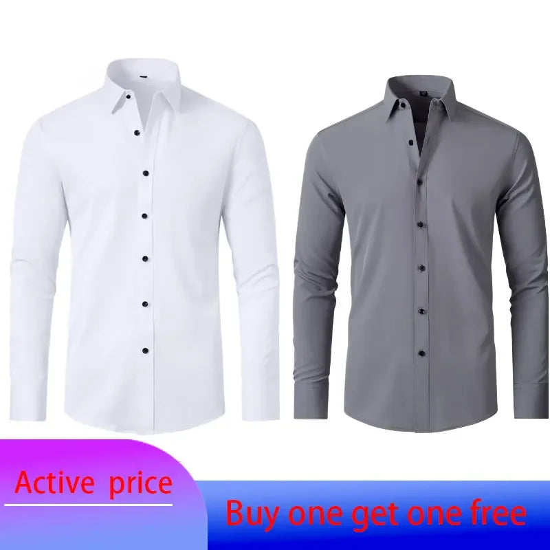 6xl New summer black White men's shirt elastic force non-iron long-sleeved business casual Oversize shirt  mercerized vertical
