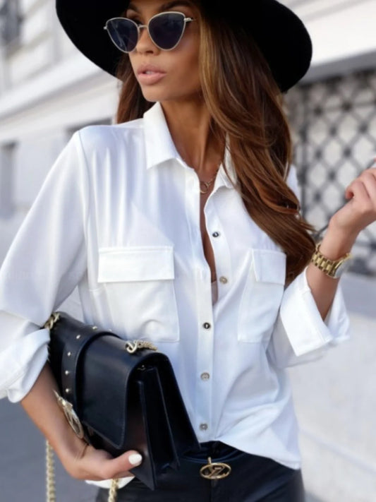 Spring Autumn Fashion Street Style Women's Shirt Single Button White Sleeveless Base Layer Top Polyester Fiber Loose Fit