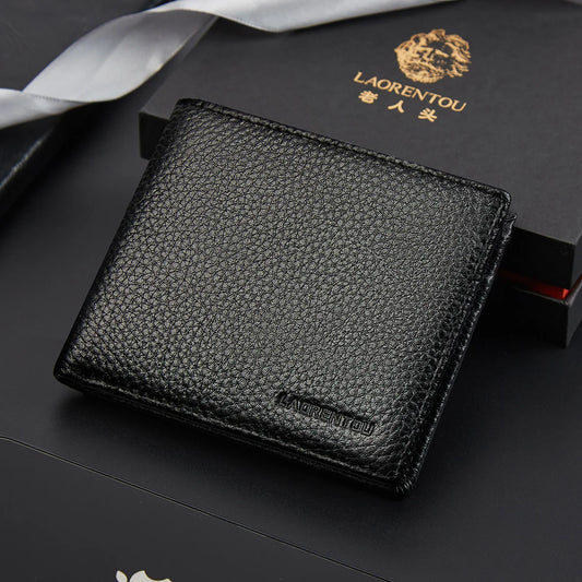 LAORENTOU Genuine Leather Men Short Wallet Card Holder with Zipper Pocket Gift for Husband, Boyfriend