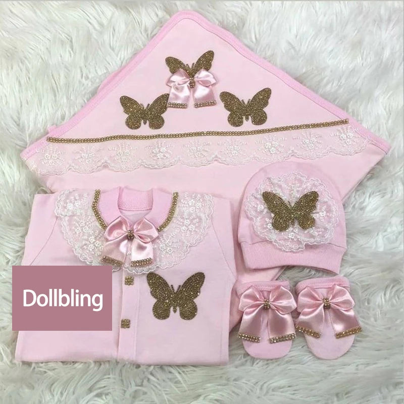 Baby Girl Boy Princess Prince Hospital Exit Newborn Bling Outfits Baby Bottles Gift Set Baby Shower Gift 5pcs Crown Romper