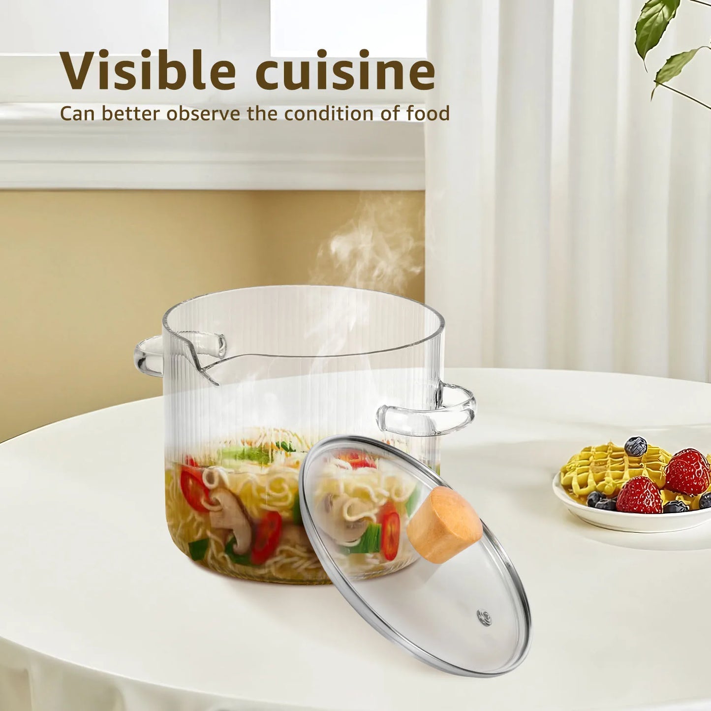 1600ML/2300ML Glass Cooking Pot Transparent Borosilicate Glass Simmer Pot with Lid Multifunctional Stew Pots for Cooking Kitchen