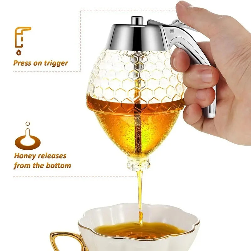 1PC No Drip Honey Jar & Syrup Dispenser, Acrylic Container with Stand, Home Kitchen Accessories