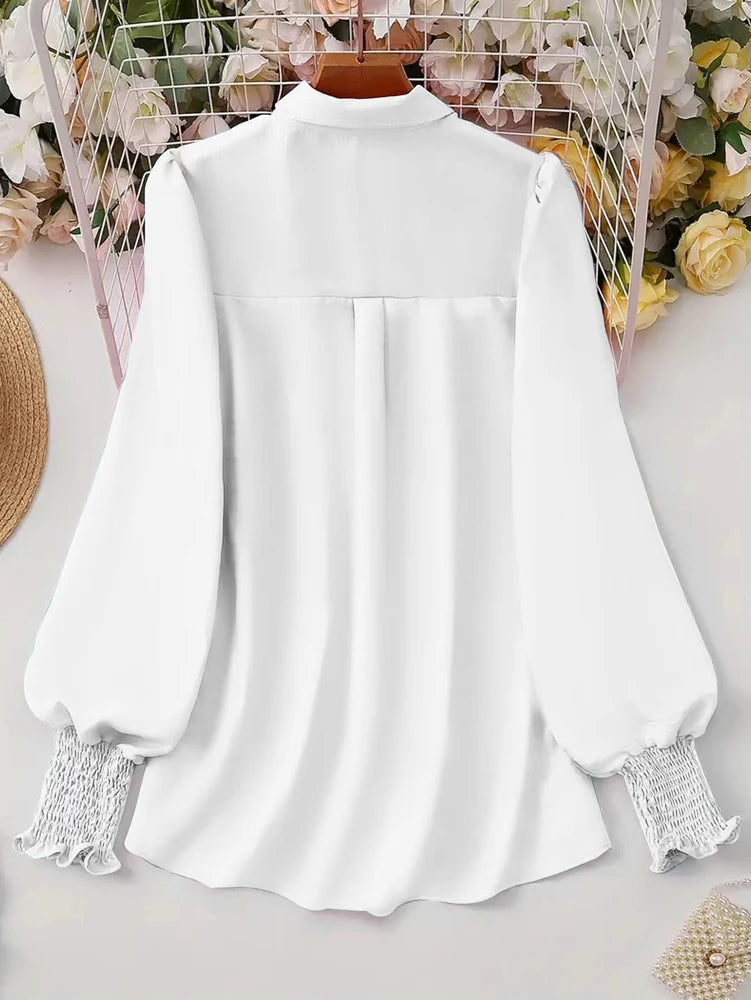 Plus Size 2025 Spring and Summer New Women's Casual Puff Sleeve Blouse Solid