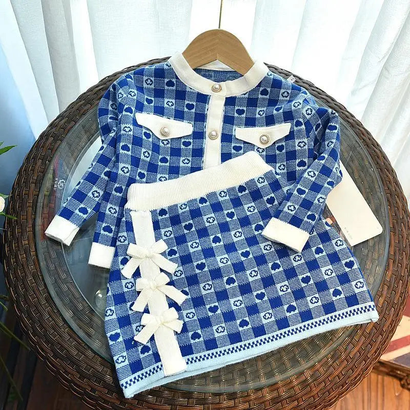 baby Girls clothes set Winter Knitting Long Sleeves Princess Top Skirt 2pcs Birthday Designed Uniform Fall Party Clothing 1-10Ys