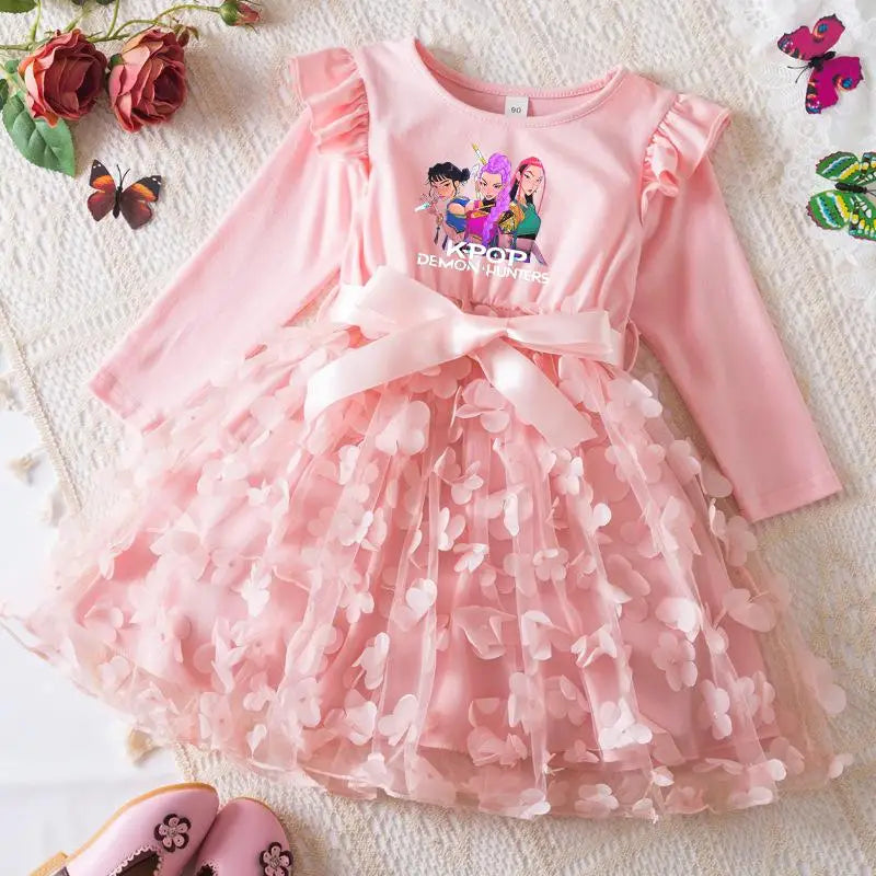 K-Pop Hunters Zoey Mira Rumi Girl Long Sleeve Princess Dress Butterfly Kid Casual Spring Beautiful Birthday Party Dress 2-6Y