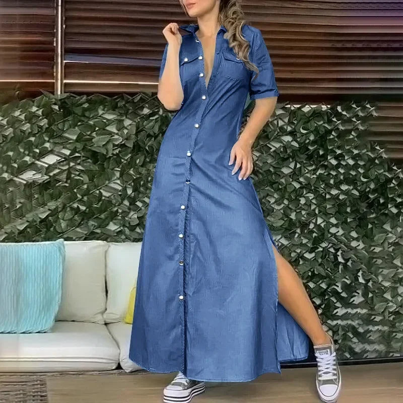 0XL-5XL Plus Size New Women's Denim Dress Solid Color Oversized Dress Elegant Party Dress for Women Plus Size Women Clothing