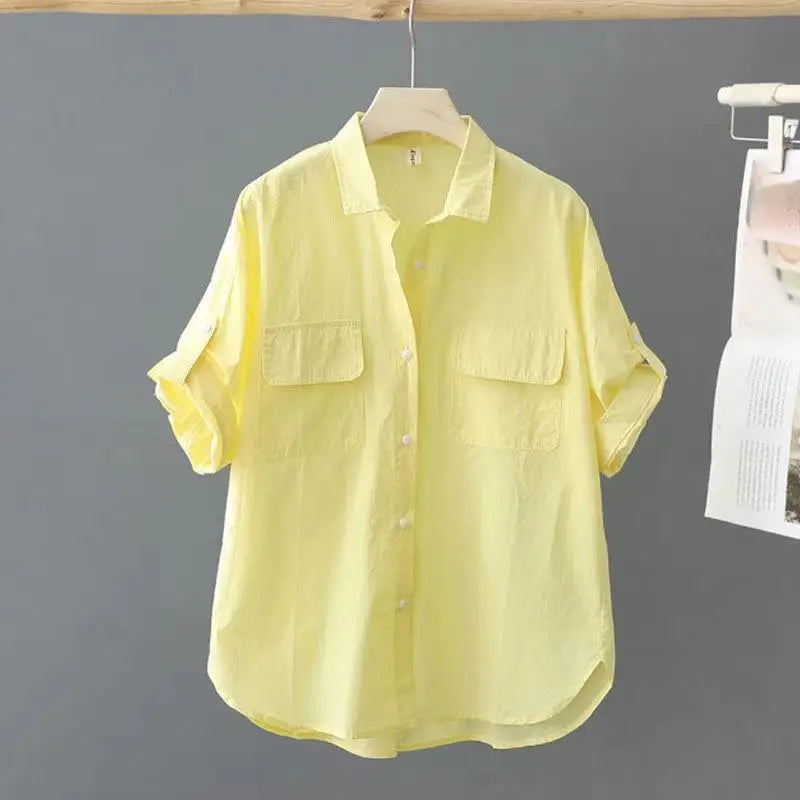 2026 Popular Summer New Shirt Design Loose Top Short Sleeved Middle-aged Pure Cotton Short Sleeved Casual Solid Color Shirt