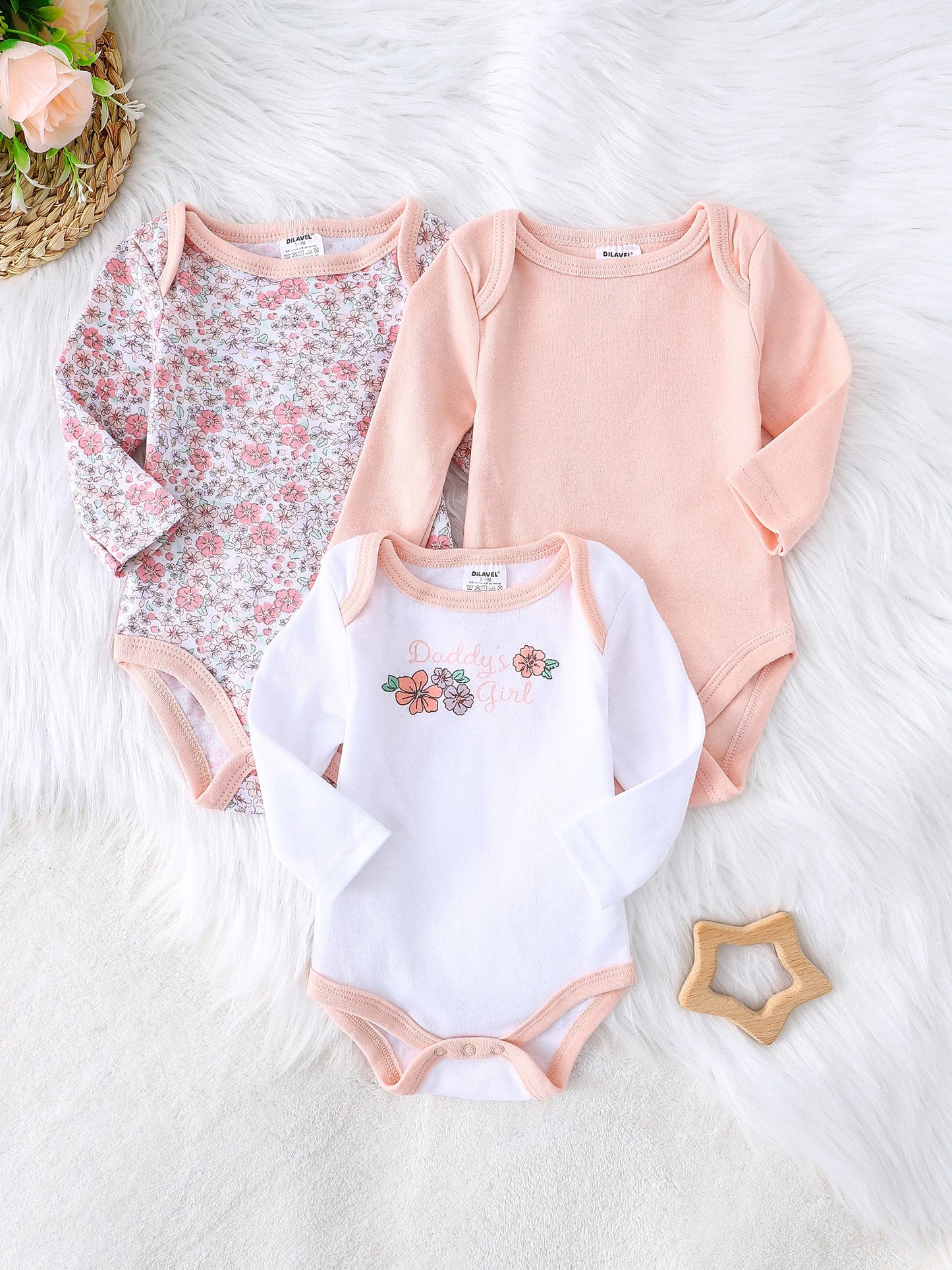 3PCS Baby girl onesie New style baby girl clothes Spring/Autumn long-sleeved onesie Cotton fabric Suitable for 0-9months