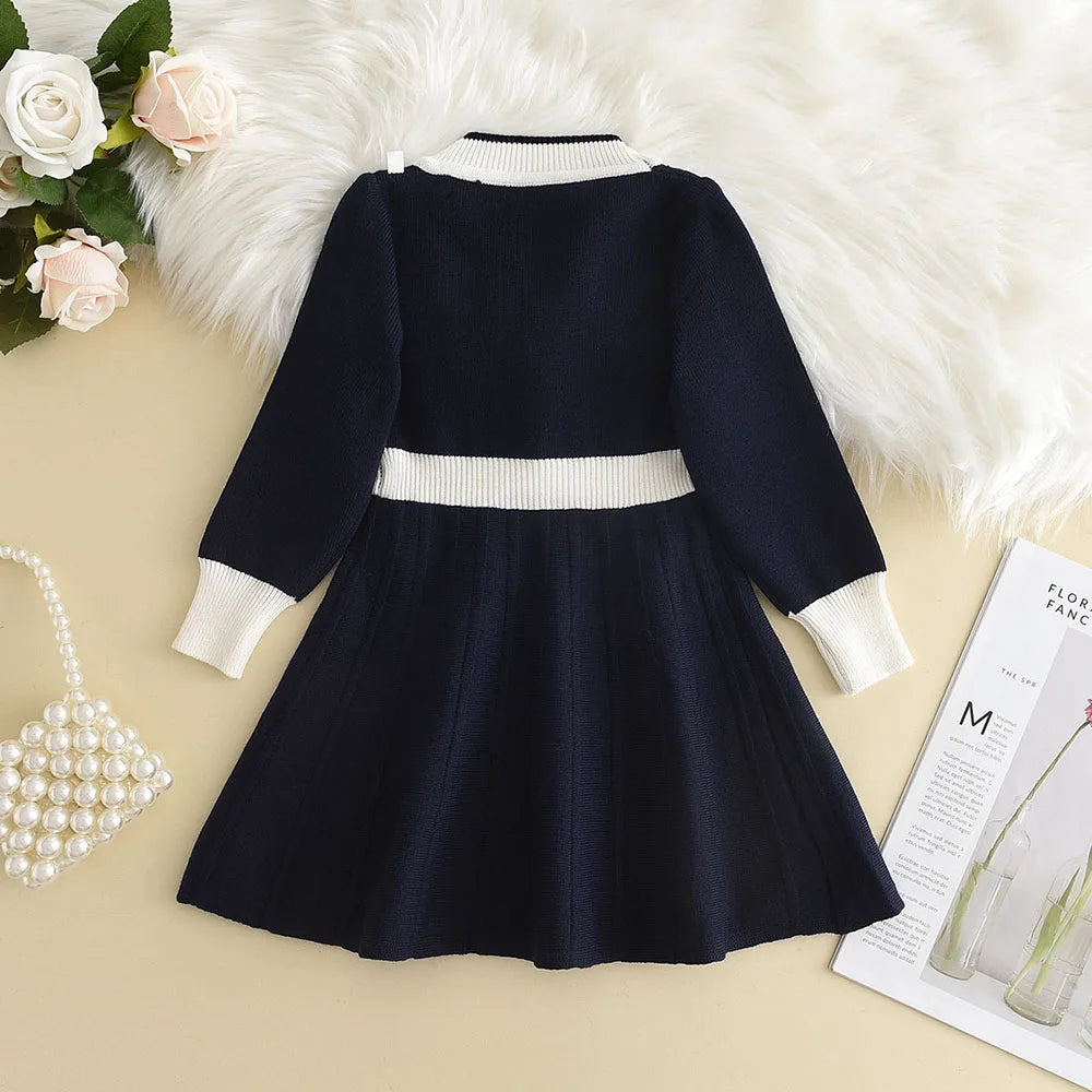 Girls Sweater Dress  Version Girls Wind Knitted Round Neck Princess Skirt 3-7 Years Old Little Girl Skirt