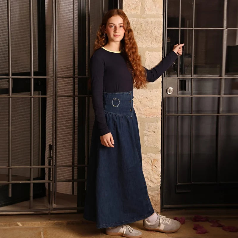 Denim blue family set girls dress boy casual shirt baby rompers family sbling set long sleeves children clothes logo embroidery