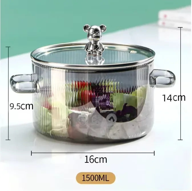 1500ML Clear Glass Saucepan with Dual Handles Soup Cooking Pot with Cover Heat Resistant Kitchen Cooking Tools
