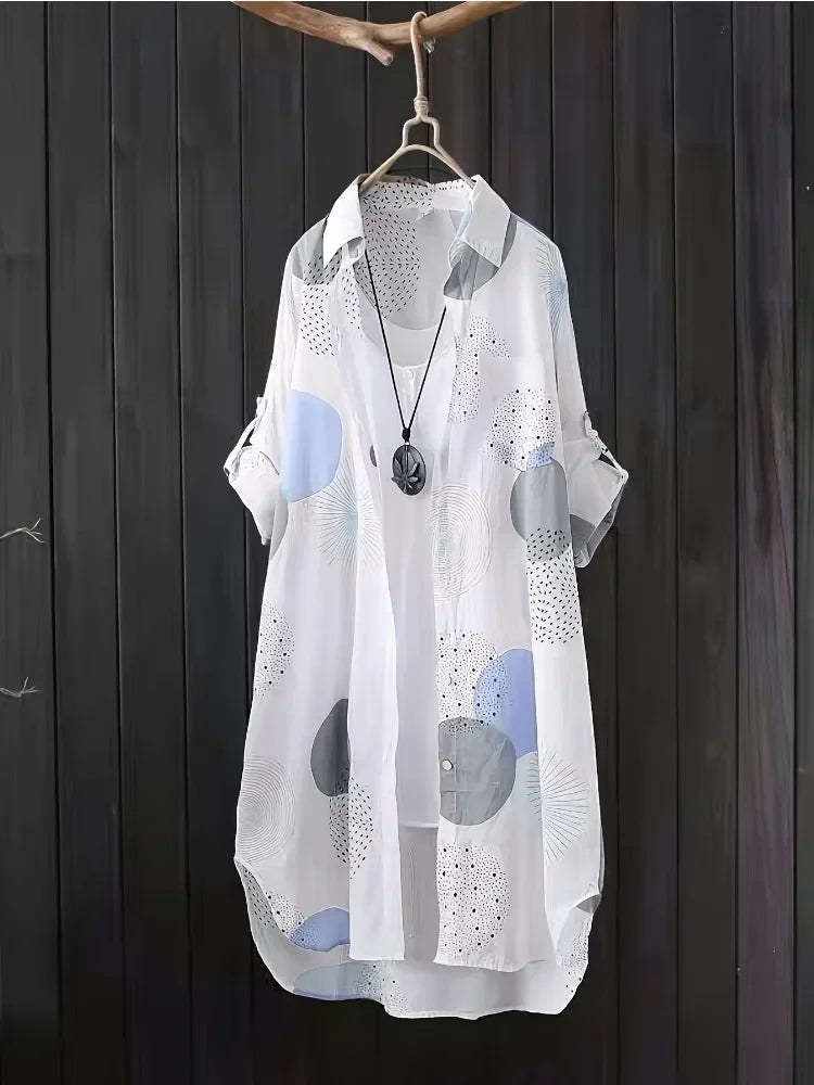 Plus Size Shirt Hot Women Long Sleeve Loose Printing Elegant Tops Female Mid Length Blouse Fashion Casual  Korean Style Clothing