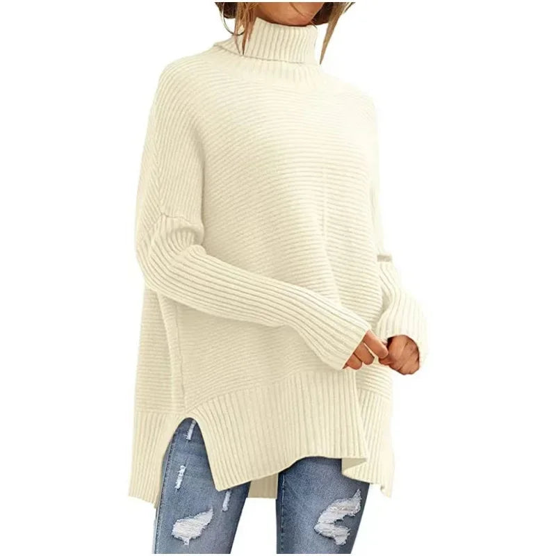 Loose Fashionable High Collar Batwing Sleeve Sweater Women's Lazy Style Knittedwear Autumn Winter Cross-Border Long Sleeve Top