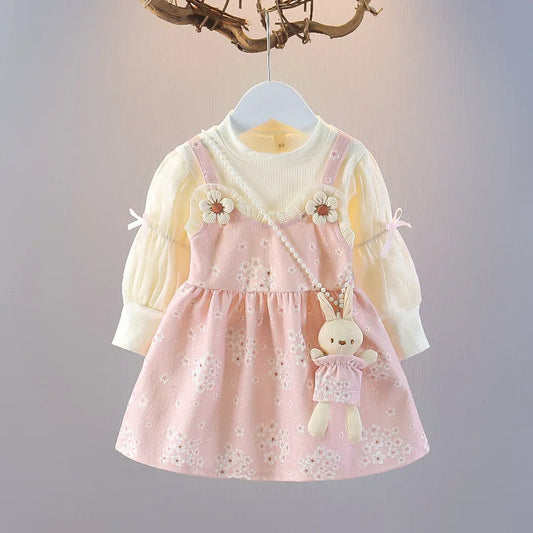 New Spring Western Flower Flower Dress Feelings Feed 2 Sweet and Lovely Going Leisure Girl Clothing Give Rabbit 0-6-year-ol