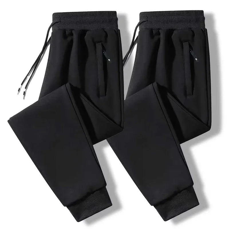 2025 Male Elastic Waist Soft Warm Casual Ankle Band Zipper Pockets Trousers Men Drawstring Pants Loose Spring Fall Sweatpants