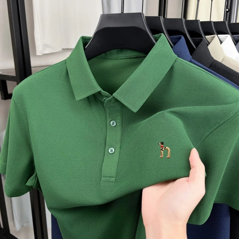 Light luxury brand short sleeve men's polo shirt new Korean style youth fashion cartoon dog embroidery summer breathable T-shirt