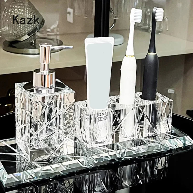 Advanced Crystal Bathroom Accessories Light Luxury Hotel Cutting Glass Toothbrush Holder Bathroom Storage Tray Cotton Swab Box