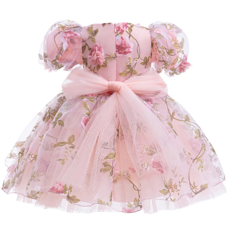 Toddler Pink Rose Dress Baby Girls Tulle Princess Dress For Kids Birthday Party Evening Gown Wedding Baptism 1 2 3 4 5 6 Years