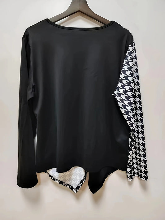 European and American Plus Size Women's Fitted Contrasting Tops and T Shirts