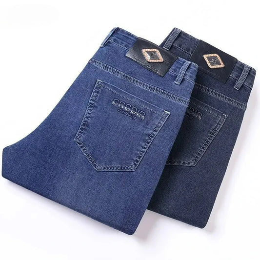 High-quality Autumn Winter Men's Slim Straight-leg Jeans Light Bussiness Casual Fashion Slimming Comfortable Style Male Trousers