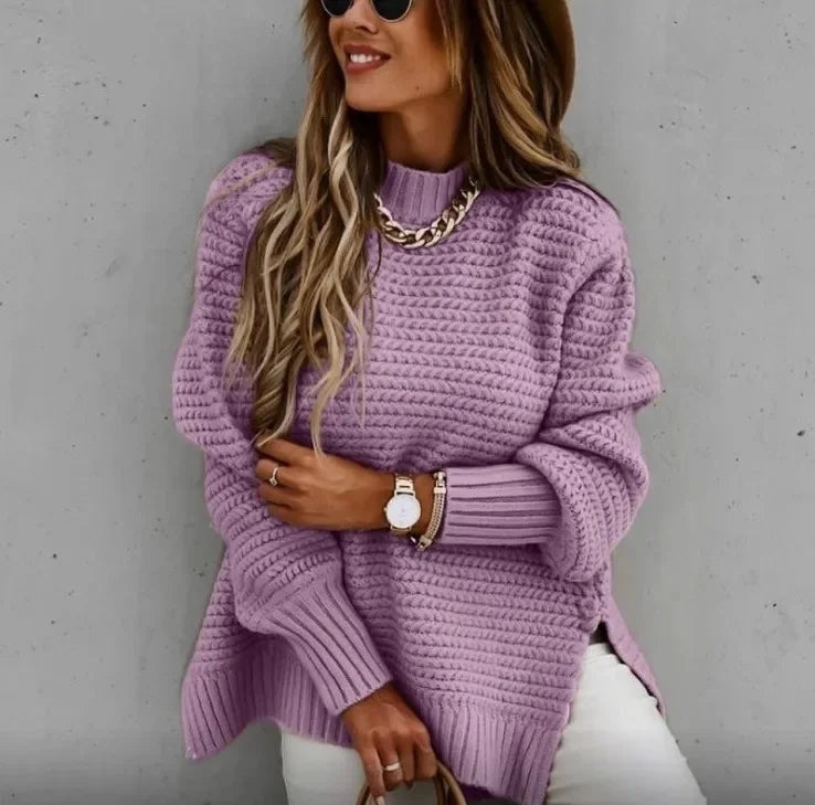 Loose Long Sleeve Knitted Sweater Women's Crew Neck Pullover Spring Autumn New Style Comfortable Polyester Fiber Top