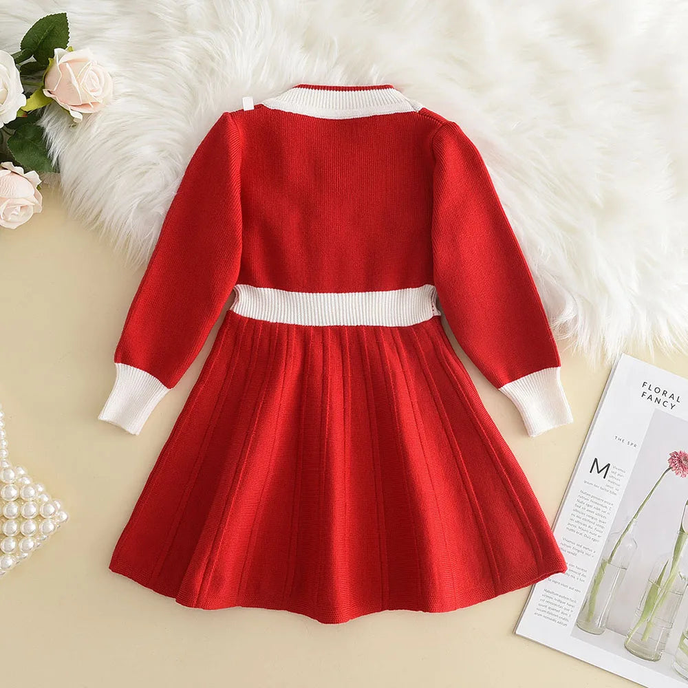 Girls Sweater Dress  Version Girls Wind Knitted Round Neck Princess Skirt 3-7 Years Old Little Girl Skirt