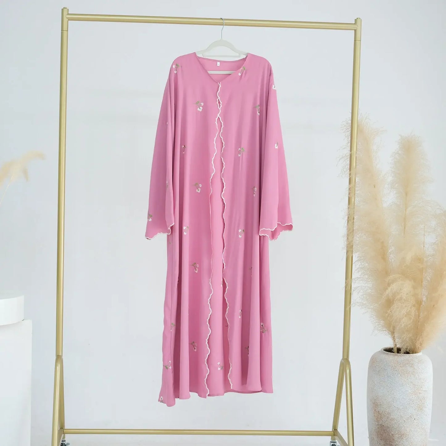 Long Sleeved Open Wavy Abaya For Women Embroidery Flower Kimono Cardigan Dubai Muslim Loose Burqa Islamic Dress Robe Kaftan
