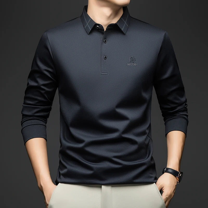 BROWON Polo Shirt for Man 2025 Spring Autumn Men Long Sleeve Polo Shirts,