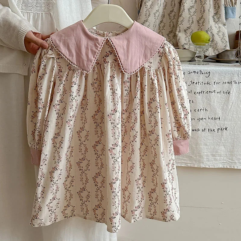 Retro Girls Dress 2025 Autumn New Toddler Kids Girls Cute Print Long-sleeved Sweet Princess Dress