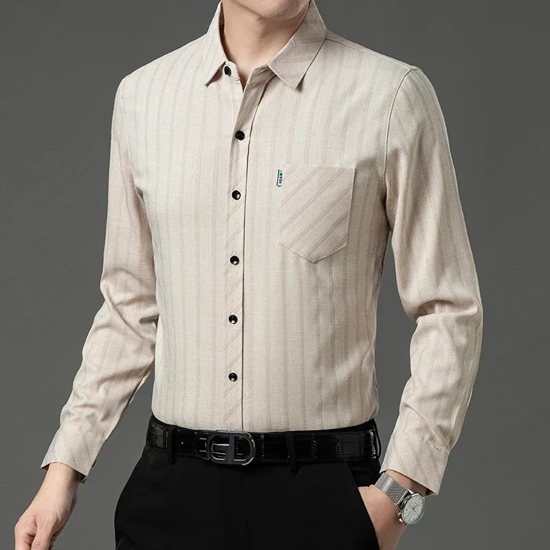 New Men's Business Casual Long Sleeved Printed Shirt with Wrinkle Resistance No Ironing Comfortable All Season Versatile Top