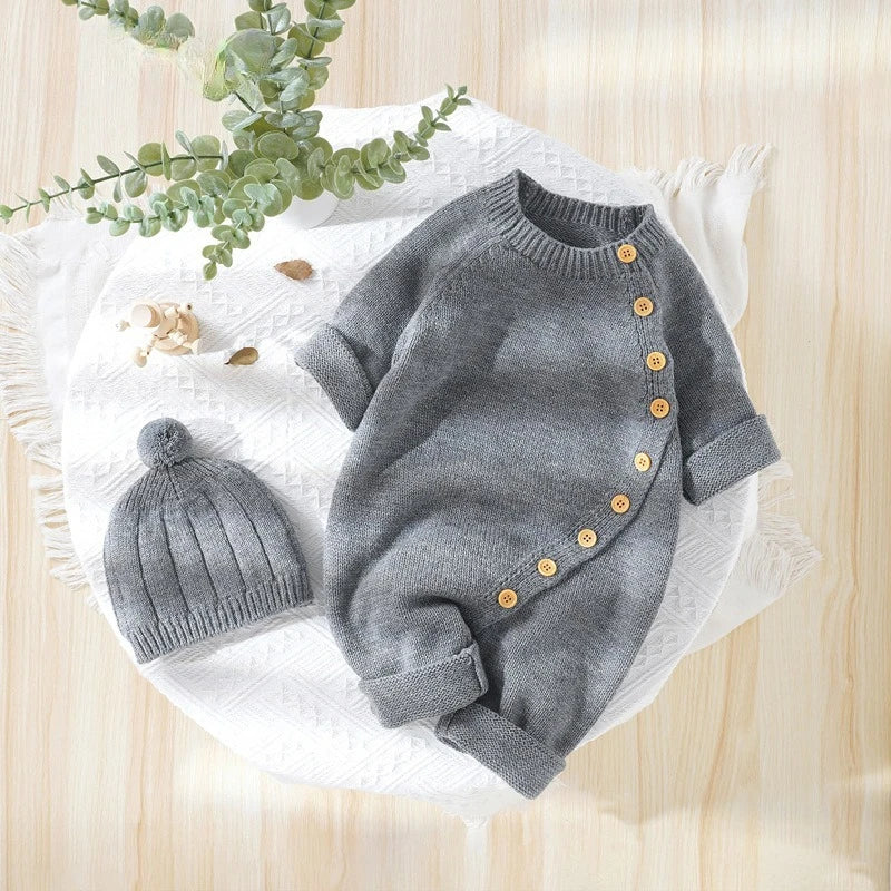 Personalized Embroidered Baby Romper Set: Newborn Cotton Knit Bodysuit & Hat Suit Baby Onesie Home Outfit Warm for Newborn