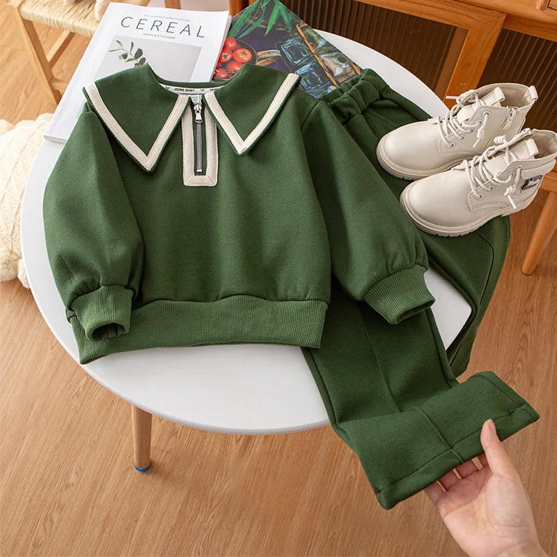 Children's Clothing Sets Lapel Long Sleeve Top + Wide Leg Pants 2 Pcs Sets Kids Boutique Clothes for Girls 3 To 7 Years