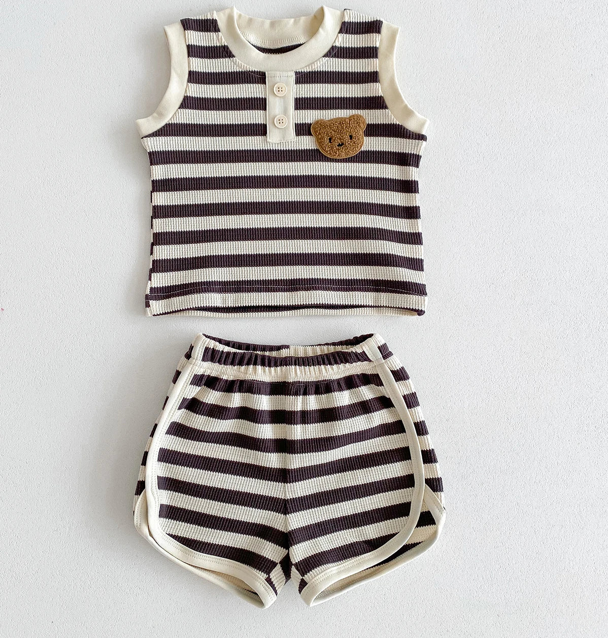 MILANCEL 2024 New Baby Clothes Set Sleeveless Tee And Shorts Boys Tracksuit Waffle Bear HeadGirls Clothing Set