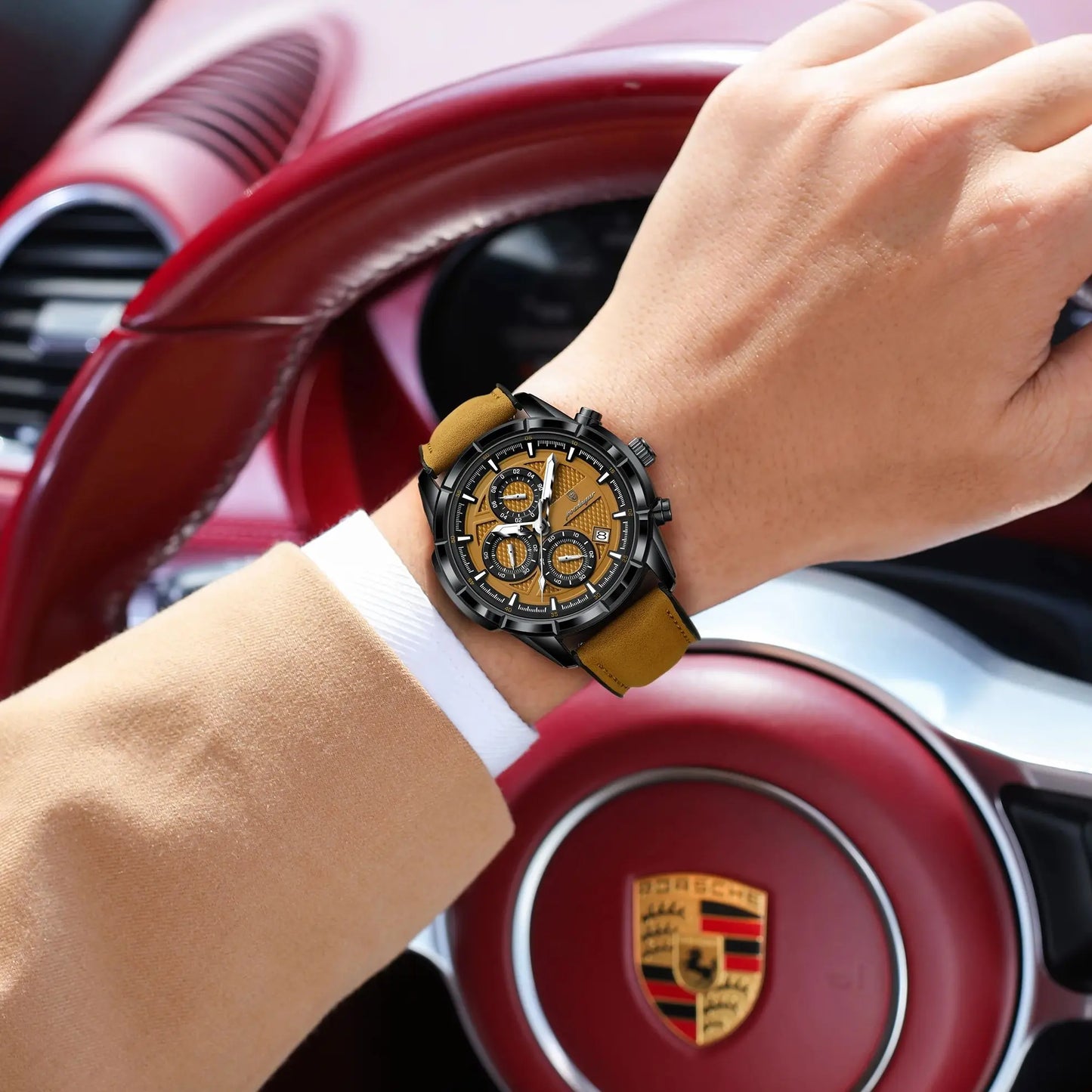 POEDAGAR Luxury Top Men Wristwatch Quartz Original Leather Men's Watches Date Chronograph Waterproof Luminous Man Watch Male+Box