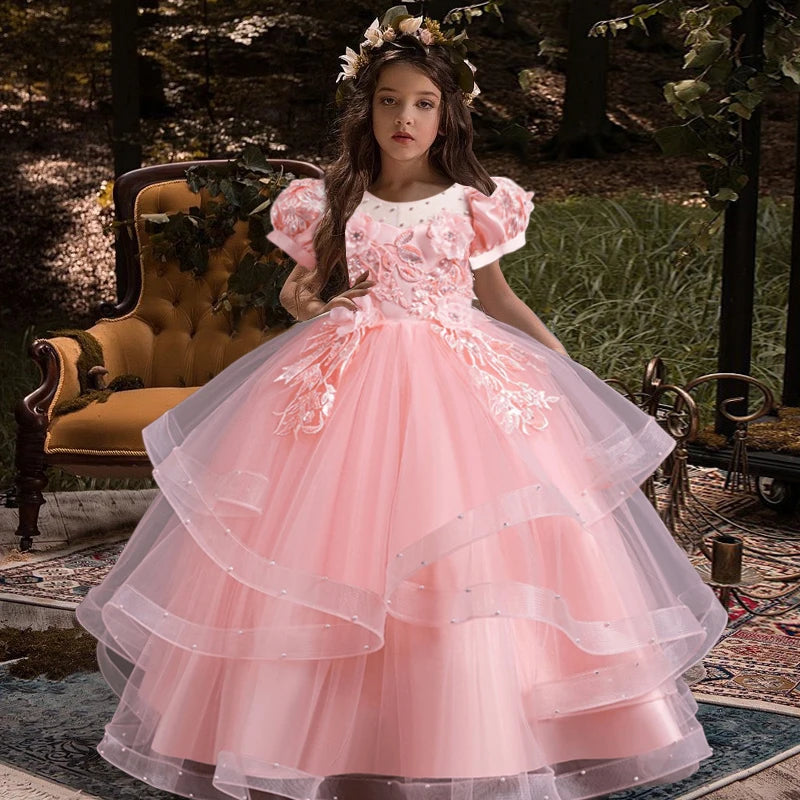 New flower girl wedding dress Girls party dresses, elegant girl walking show evening dress 4-12 years old children's clothing