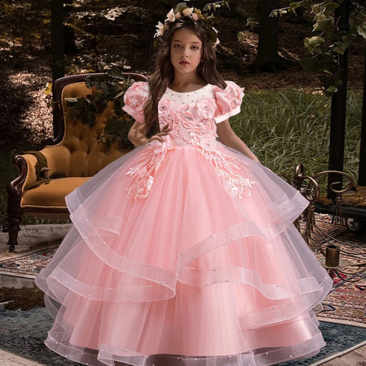 New flower girl wedding dress Girls party dresses, elegant girl walking show evening dress 4-12 years old children's clothing