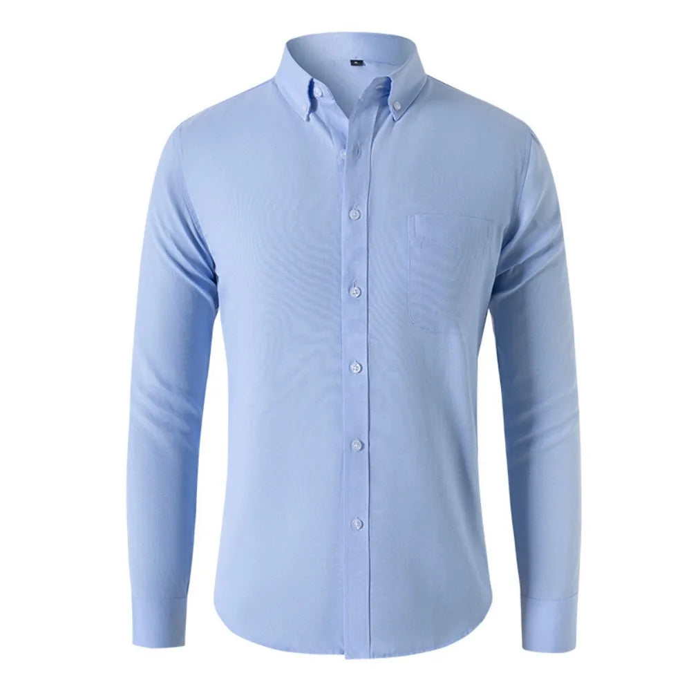 Oxford Shirts for Men Spring Autumn Formal Japanese Style Men's Long-sleeved Shirt Casual Men Shirts Solid Color