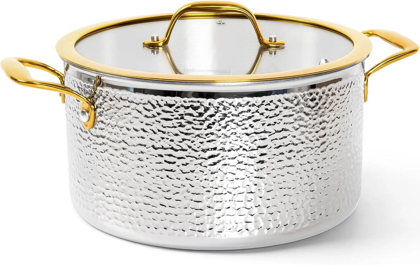 MICHELANGELO Hammered Stainless Steel 10 Piece Cookware Set With Gold Handle Induction Compatible Oven Safe Kitchen Pot