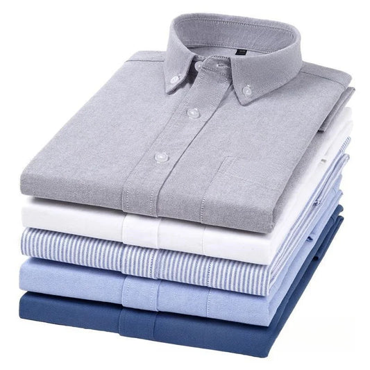 New 100% Cotton Oxford Shirt Long Sleeve For Men's Social Dress Shirts Soft Comfortable Regular Fit Casual Man Office Shirt 5XL