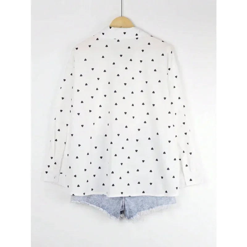 Plus Size 1XL-5XL Women's Fashion Spring Autumn Polka Dot Shirt Blouse Ladies Simple Basic Lapel Long-sleeved Shirt for Women