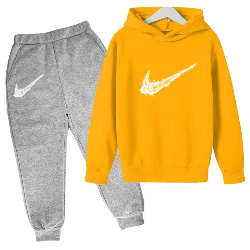 New Children's Sports Hooded Sweatshirt - Brand's Trendy Casual Hooded Top and Pants Set Suitable for Boys and Girls Aged 3 To13