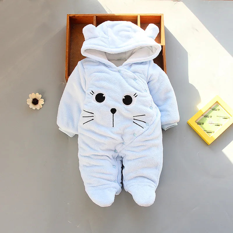 OLEKID 2025 Autumn Winter Baby Boy Rompers Hooded Thick Cotton Newborn Jumpsuit Infant Baby Girl Overalls Toddler New Born Coat