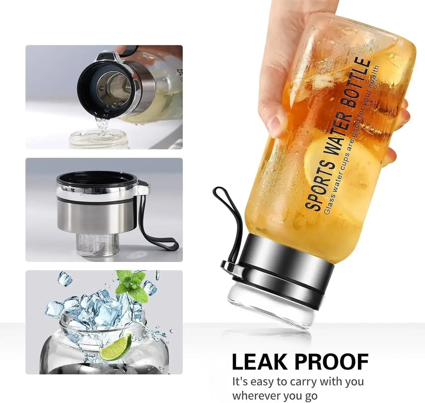 Large Capacity Glass Water Bottle Transparent Milk Juice Cup  for Tour Outdoor Sports and Travel Leak Glass Bottle