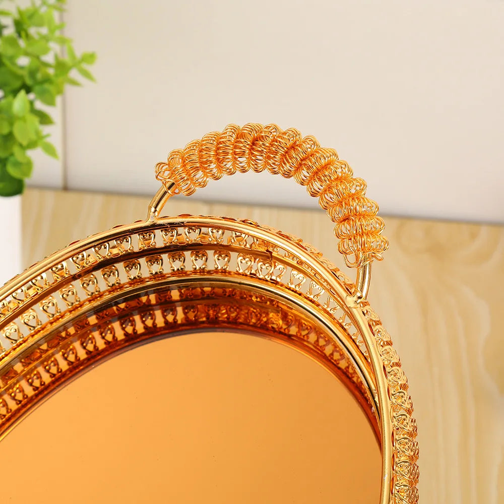 2Pcs European high-end tray gold hollow hotel household fruit plate wrought iron size set snack storage basket