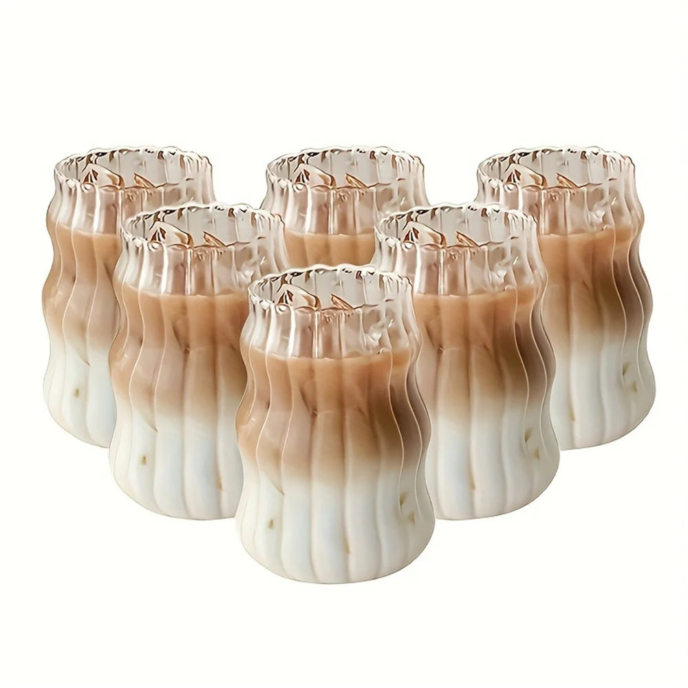 4/6pcs Stripe Glass Cup Could Cup Smooth Surface Bubble Cup Heat-resistant Tumbler for Iced Coffee, Juice, Beverage, Milk, Tea