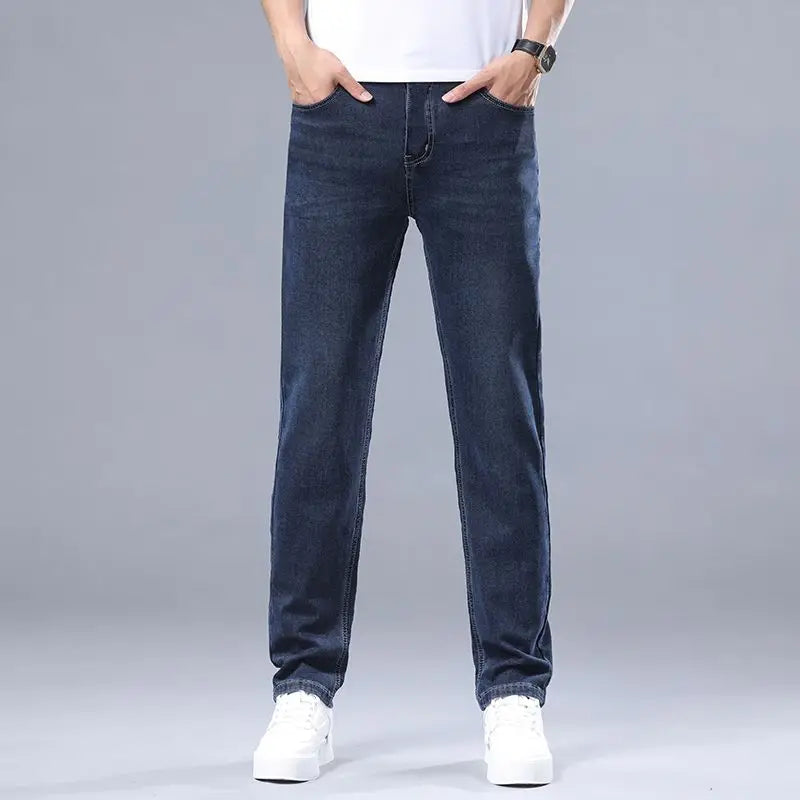 High-quality Autumn Winter Men's Slim Straight-leg Jeans Light Bussiness Casual Fashion Slimming Comfortable Style Male Trousers